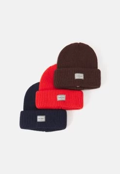 Pier One UNISEX 3 PACK - Mütze - Brown, Dark Blue, Red
